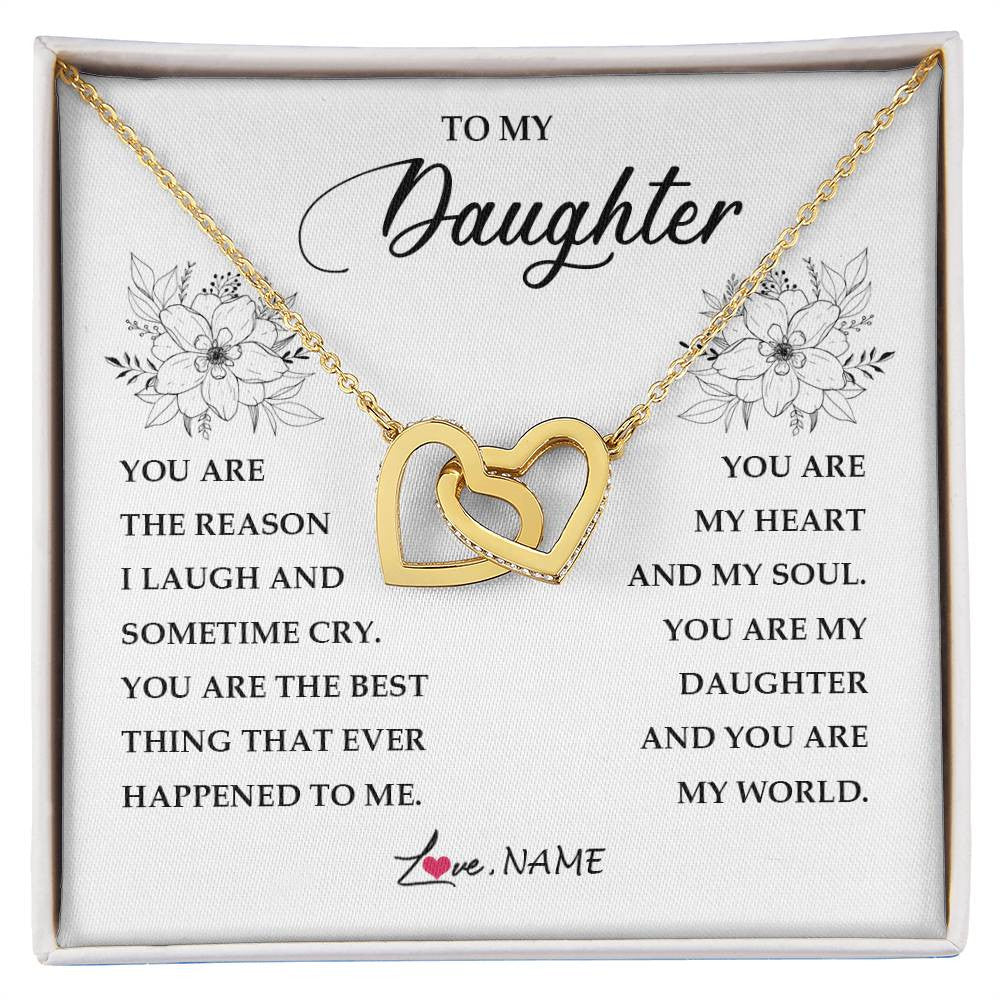 Interlocking Hearts Necklace 18K Yellow Gold Finish | Personalized To My Daughter From Mom Dad You Are My Heart My And My Sould Daughter Jewelry Birthday Graduation Christmas Customized Gift Box Message Card | teecentury