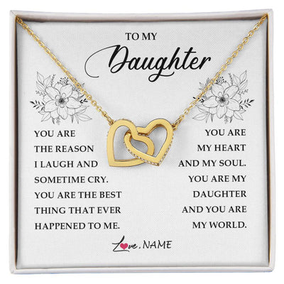 Interlocking Hearts Necklace 18K Yellow Gold Finish | Personalized To My Daughter From Mom Dad You Are My Heart My And My Sould Daughter Jewelry Birthday Graduation Christmas Customized Gift Box Message Card | teecentury