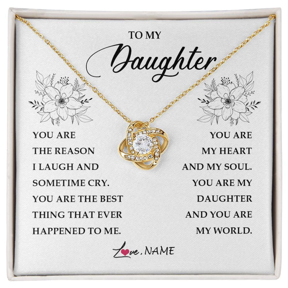 Love Knot Necklace 18K Yellow Gold Finish | Personalized To My Daughter From Mom Dad You Are My Heart My And My Sould Daughter Jewelry Birthday Graduation Christmas Customized Gift Box Message Card | teecentury