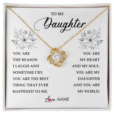 Love Knot Necklace 18K Yellow Gold Finish | Personalized To My Daughter From Mom Dad You Are My Heart My And My Sould Daughter Jewelry Birthday Graduation Christmas Customized Gift Box Message Card | teecentury