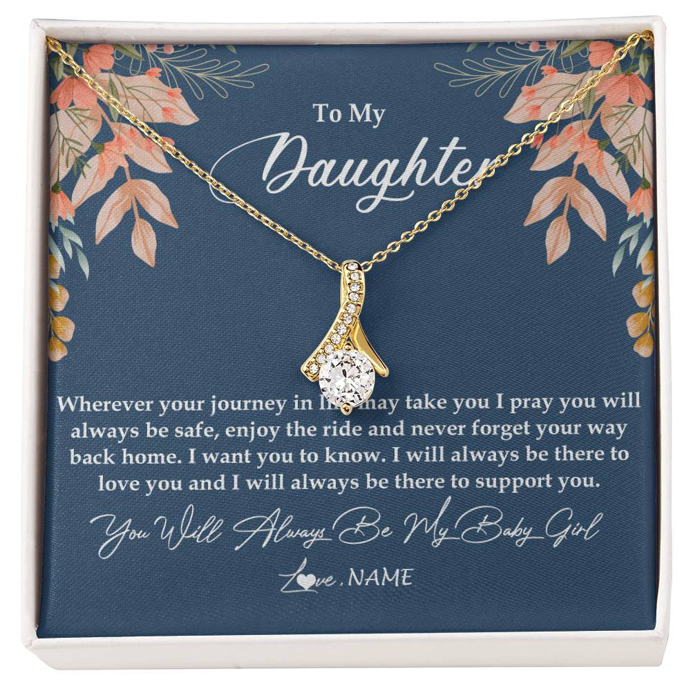 Alluring Beauty Necklace 18K Yellow Gold Finish | Personalized To My Daughter From Mom Dad You Will Always Be My Baby Girl Daughter Jewelry Birthday Graduation Christmas Customized Gift Box Message Card | teecentury