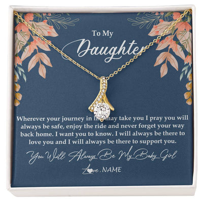 Alluring Beauty Necklace 18K Yellow Gold Finish | Personalized To My Daughter From Mom Dad You Will Always Be My Baby Girl Daughter Jewelry Birthday Graduation Christmas Customized Gift Box Message Card | teecentury