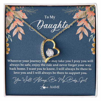 Forever Love Necklace 18K Yellow Gold Finish | Personalized To My Daughter From Mom Dad You Will Always Be My Baby Girl Daughter Jewelry Birthday Graduation Christmas Customized Gift Box Message Card | teecentury