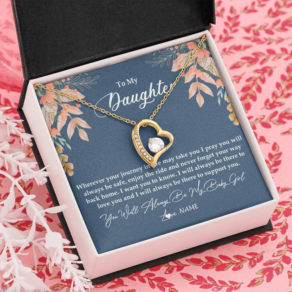 Forever Love Necklace 18K Yellow Gold Finish | Personalized To My Daughter From Mom Dad You Will Always Be My Baby Girl Daughter Jewelry Birthday Graduation Christmas Customized Gift Box Message Card | teecentury