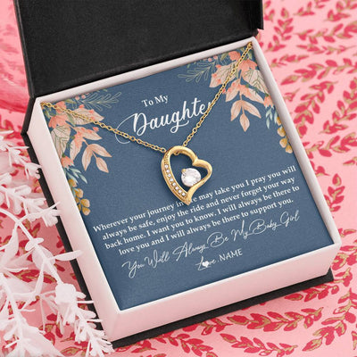 Forever Love Necklace 18K Yellow Gold Finish | Personalized To My Daughter From Mom Dad You Will Always Be My Baby Girl Daughter Jewelry Birthday Graduation Christmas Customized Gift Box Message Card | teecentury
