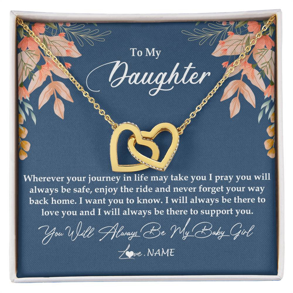 Interlocking Hearts Necklace 18K Yellow Gold Finish | Personalized To My Daughter From Mom Dad You Will Always Be My Baby Girl Daughter Jewelry Birthday Graduation Christmas Customized Gift Box Message Card | teecentury