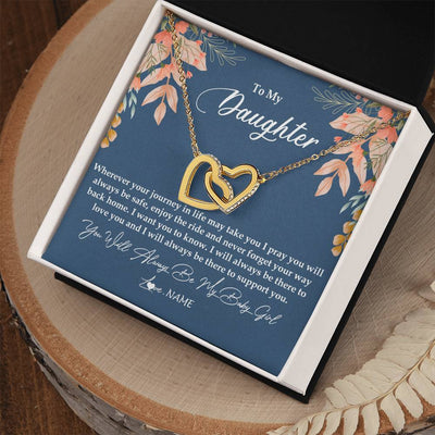 Interlocking Hearts Necklace 18K Yellow Gold Finish | Personalized To My Daughter From Mom Dad You Will Always Be My Baby Girl Daughter Jewelry Birthday Graduation Christmas Customized Gift Box Message Card | teecentury