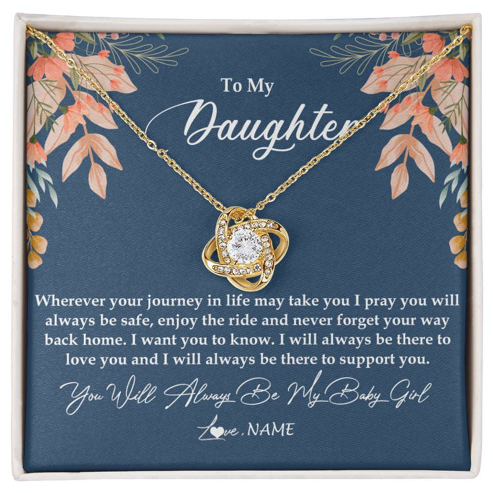 Love Knot Necklace 18K Yellow Gold Finish | Personalized To My Daughter From Mom Dad You Will Always Be My Baby Girl Daughter Jewelry Birthday Graduation Christmas Customized Gift Box Message Card | teecentury
