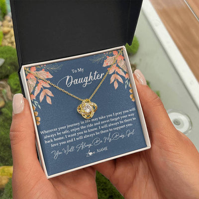 Love Knot Necklace 18K Yellow Gold Finish | Personalized To My Daughter From Mom Dad You Will Always Be My Baby Girl Daughter Jewelry Birthday Graduation Christmas Customized Gift Box Message Card | teecentury
