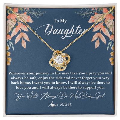 Love Knot Necklace 18K Yellow Gold Finish | Personalized To My Daughter From Mom Dad You Will Always Be My Baby Girl Daughter Jewelry Birthday Graduation Christmas Customized Gift Box Message Card | teecentury