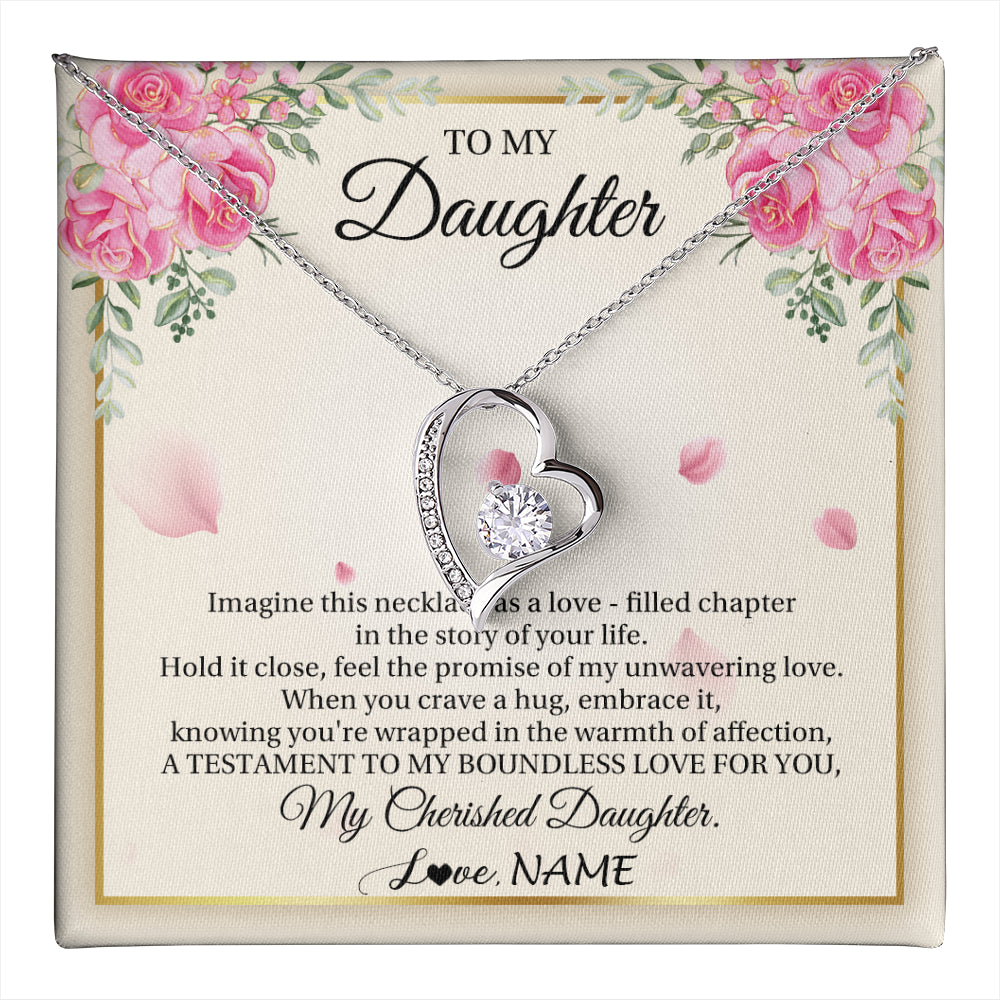 Forever Love Necklace 14K White Gold Finish | 1 | Personalized To My Daughter From Mom Imagine This Necklace As A Love Daughter Birthday Jewelry Graduation Christmas Customized Gift Box Message Card | teecentury