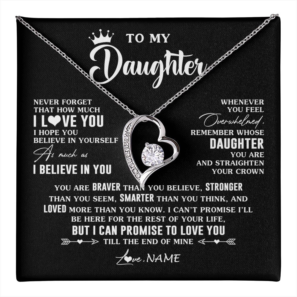 Forever Love Necklace 14K White Gold Finish | 1 | Personalized To My Daughter Gifs From Mom Necklace How Much I Love You Daughter Birthday Jewelry Graduation Christmas Customized Gift Box Message Card | teecentury