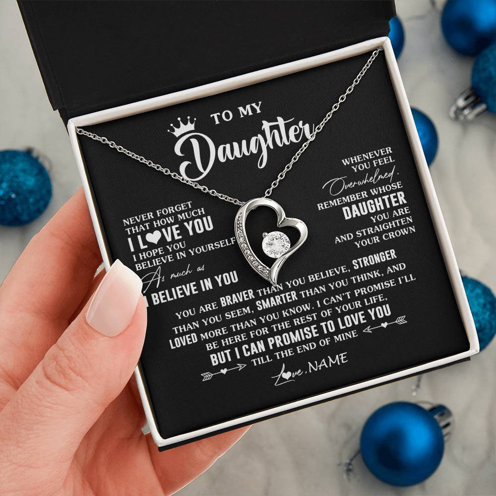 Forever Love Necklace 14K White Gold Finish | 2 | Personalized To My Daughter Gifs From Mom Necklace How Much I Love You Daughter Birthday Jewelry Graduation Christmas Customized Gift Box Message Card | teecentury