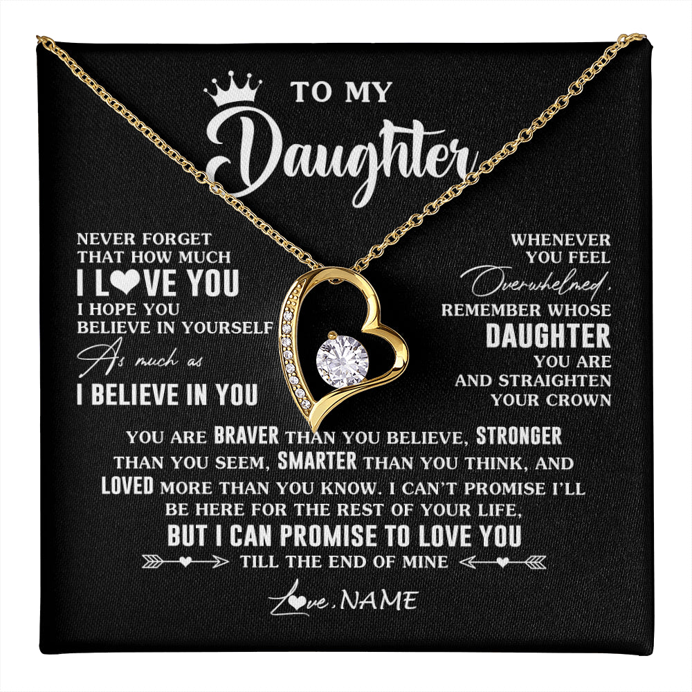 Forever Love Necklace 18K Yellow Gold Finish | 1 | Personalized To My Daughter Gifs From Mom Necklace How Much I Love You Daughter Birthday Jewelry Graduation Christmas Customized Gift Box Message Card | teecentury