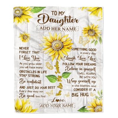 Personalized To My Daughter Gift Blanket From Mom Dad Mother Sunflower Laugh Love Live Daughter Birthday Idea Graduation Christmas Customized Fleece Blanket | teecentury