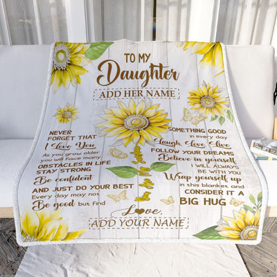 Personalized To My Daughter Gift Blanket From Mom Dad Mother Sunflower Laugh Love Live Daughter Birthday Idea Graduation Christmas Customized Fleece Blanket | teecentury