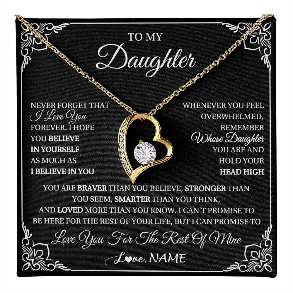 Forever Love Necklace 18K Yellow Gold Finish | 1 | Personalized To My Daughter Gift From Mom Dad Necklace I Love You Believe In You Daughter Birthday Gifts Christmas Customized Gift Box Message Card | teecentury