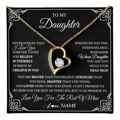 Forever Love Necklace 18K Yellow Gold Finish | 1 | Personalized To My Daughter Gift From Mom Dad Necklace I Love You Believe In You Daughter Birthday Gifts Christmas Customized Gift Box Message Card | teecentury