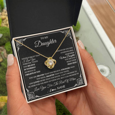 Love Knot Necklace 18K Yellow Gold Finish | 2 | Personalized To My Daughter Gift From Mom Dad Necklace I Love You Believe In You Daughter Birthday Gifts Christmas Customized Gift Box Message Card | teecentury