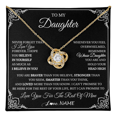 Love Knot Necklace 18K Yellow Gold Finish | 1 | Personalized To My Daughter Gift From Mom Dad Necklace I Love You Believe In You Daughter Birthday Gifts Christmas Customized Gift Box Message Card | teecentury