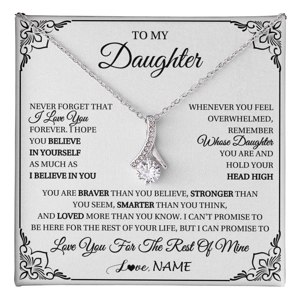 Alluring Beauty Necklace 14K White Gold Finish | 1 | Personalized To My Daughter Gift Necklace From Mom Dad I Love You Believe In You Daughter Birthday Gifts Christmas Customized Gift Box Message Card | teecentury