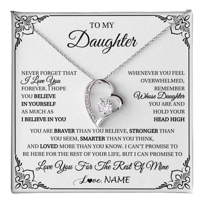 Forever Love Necklace 14K White Gold Finish | 1 | Personalized To My Daughter Gift Necklace From Mom Dad I Love You Believe In You Daughter Birthday Gifts Christmas Customized Gift Box Message Card | teecentury