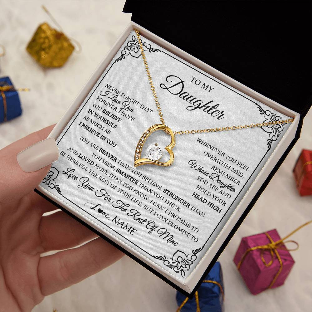 Forever Love Necklace 18K Yellow Gold Finish | 2 | Personalized To My Daughter Gift Necklace From Mom Dad I Love You Believe In You Daughter Birthday Gifts Christmas Customized Gift Box Message Card | teecentury