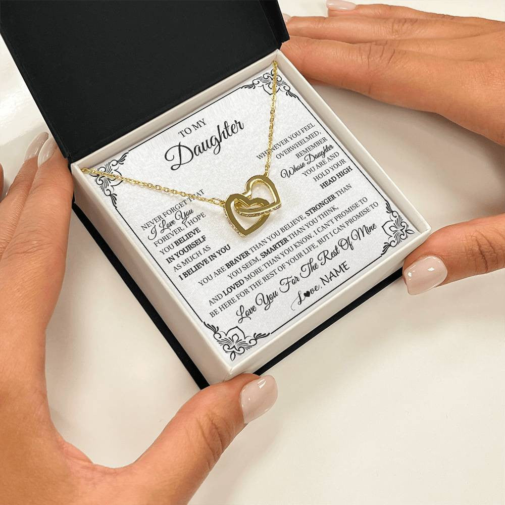 Interlocking Hearts Necklace 18K Yellow Gold Finish | 2 | Personalized To My Daughter Gift Necklace From Mom Dad I Love You Believe In You Daughter Birthday Gifts Christmas Customized Gift Box Message Card | teecentury