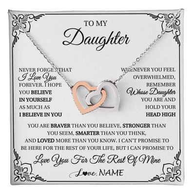 Interlocking Hearts Necklace Stainless Steel & Rose Gold Finish | 1 | Personalized To My Daughter Gift Necklace From Mom Dad I Love You Believe In You Daughter Birthday Gifts Christmas Customized Gift Box Message Card | teecentury