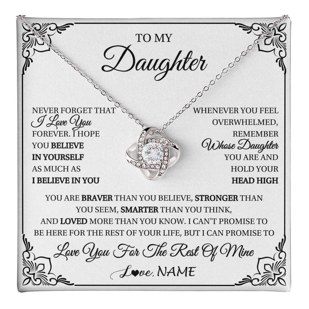 Love Knot Necklace 14K White Gold Finish | 1 | Personalized To My Daughter Gift Necklace From Mom Dad I Love You Believe In You Daughter Birthday Gifts Christmas Customized Gift Box Message Card | teecentury