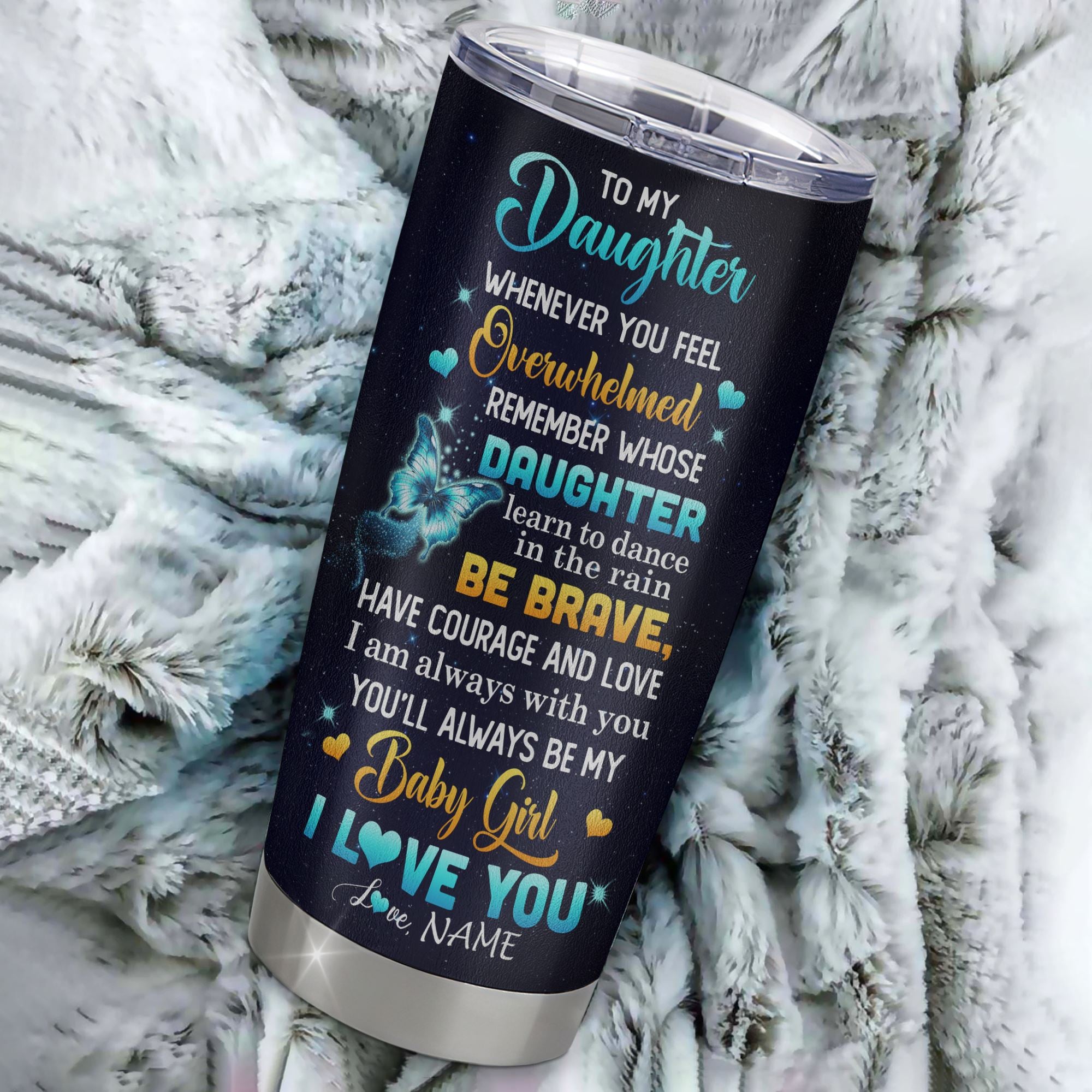 Personalized To My Daughter Gift Tumbler From Mom Dad Stainless Steel Cup Sunflower My Baby Girl Daughter Birthday Graduation Christmas Custom Travel Mug | teecentury