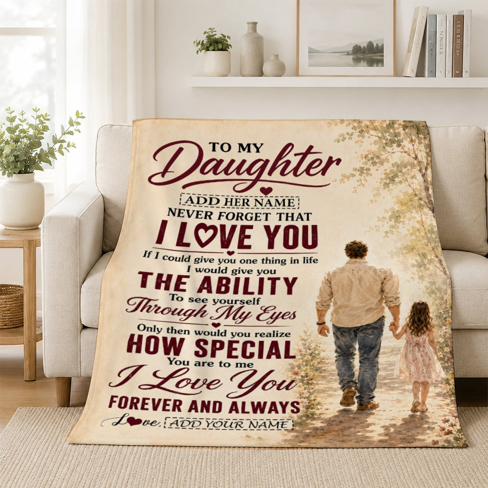 Personalized To My Daughter Gifts Blanket From Dad Father Daughter Holding Hands Letter Birthday Gift Graduation Christmas Customized Bed Fleece Throw Blanket | teecentury