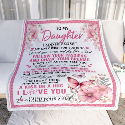 Personalized To My Daughter Gifts Blanket From Mom Dad Butterfly My Only Wish For You Daughter Birthday Gifts Graduation Christmas Customized Fleece Blanket | teecentury
