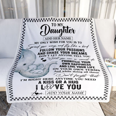 Personalized To My Daughter Gifts Blanket From Mom Dad Elephant My Only Wish For You Daughter Birthday Gifts Graduation Christmas Customized Fleece Blanket | teecentury