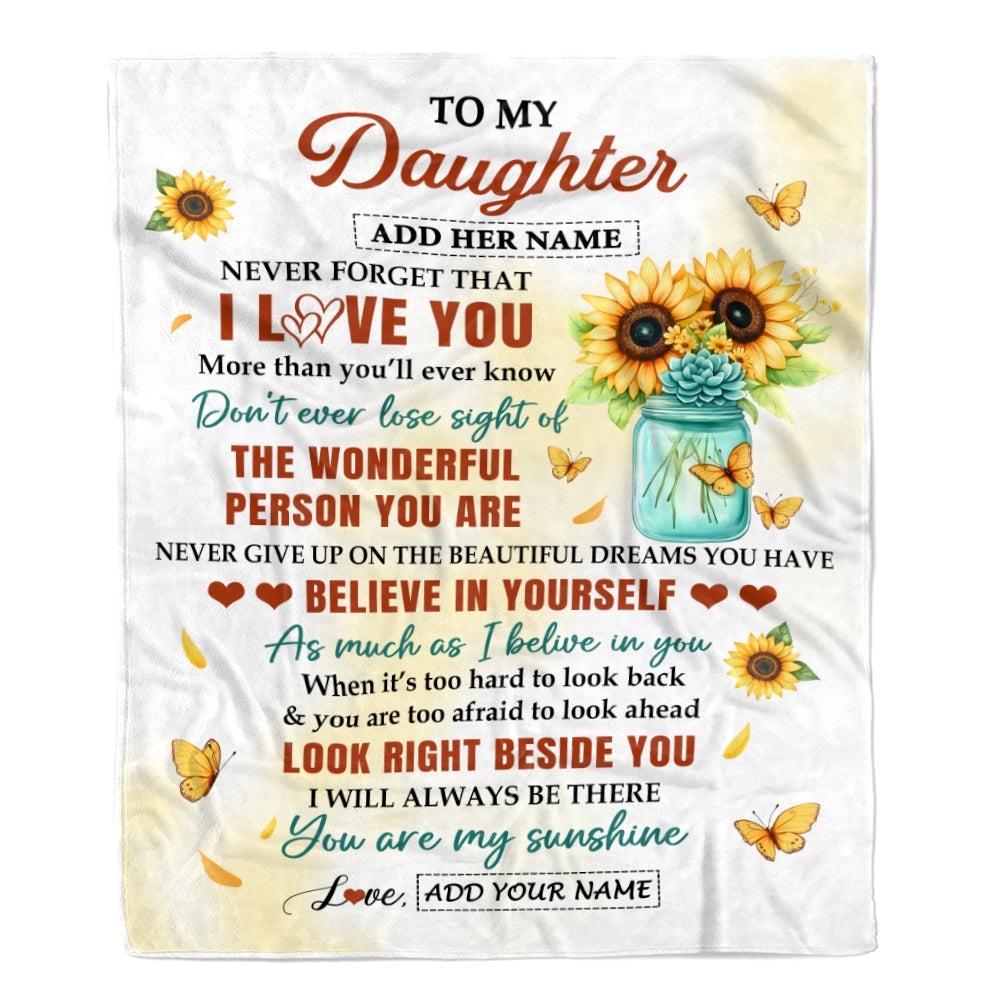 Personalized To My Daughter Gifts Blanket From Mom Dad Encouragement Sunflower Presents For Daughter Birthday Gifts Graduation Christmas Fleece Throw Blanket | teecentury