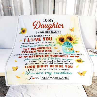 Personalized To My Daughter Gifts Blanket From Mom Dad Encouragement Sunflower Presents For Daughter Birthday Gifts Graduation Christmas Fleece Throw Blanket | teecentury