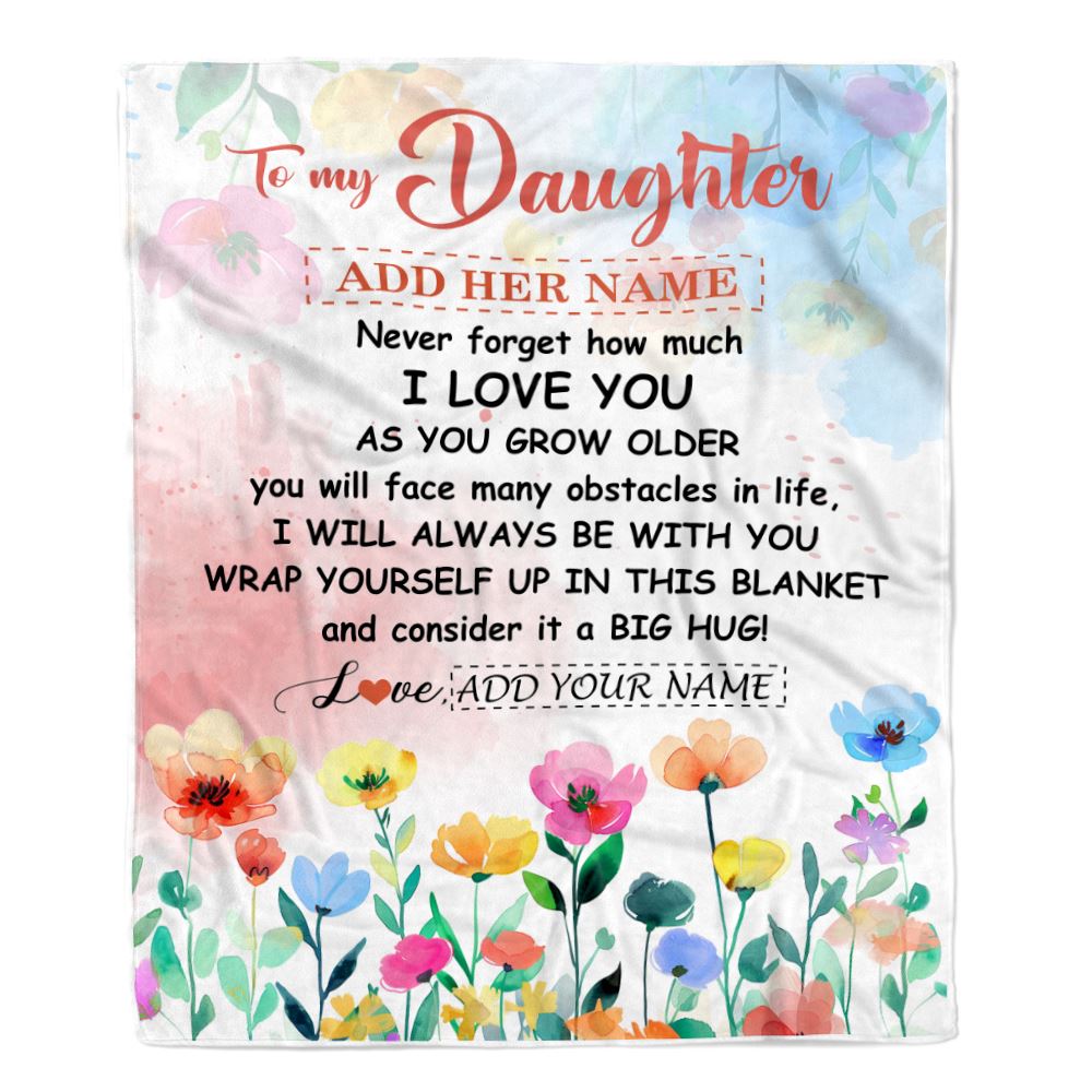 Personalized To My Daughter Gifts Blanket From Mom Dad Floral A Big Hug I Love You Daughter Birthday Gifts Graduation Christmas Customized Fleece Blanket | teecentury
