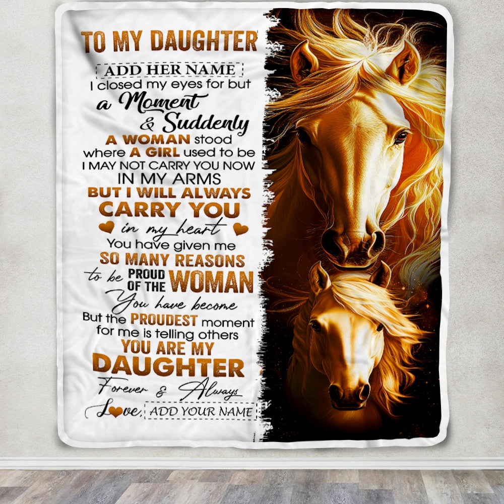 Personalized To My Daughter Gifts Blanket From Mom Dad Mother I Close My Eyes Horse Daughter Birthday Gifts Graduation Christmas Custom Fleece Throw Blanket | teecentury