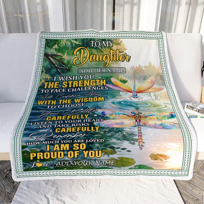 Personalized To My Daughter Gifts Blanket From Mom Dad Mother I Wish You The Strength Dragonfly Daughter Birthday Gifts Christmas Custom Fleece Blanket | teecentury