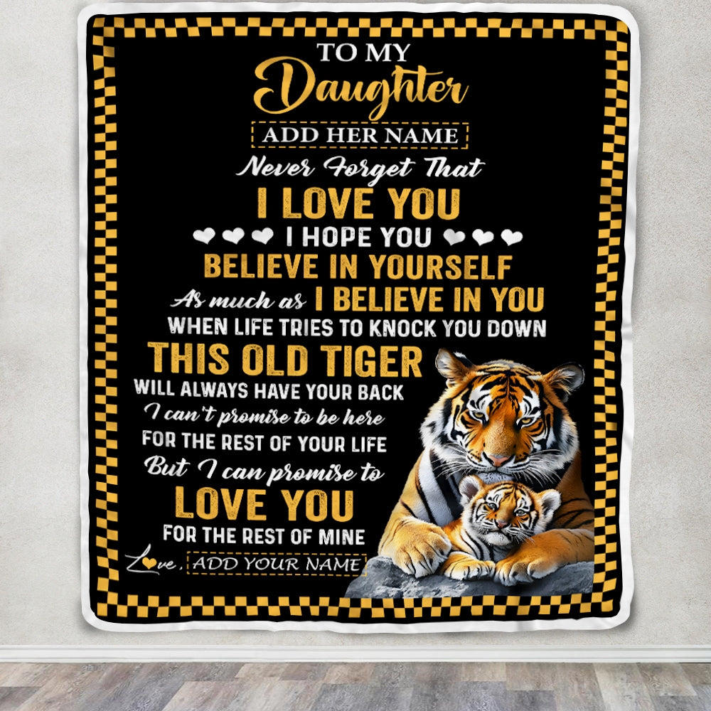 Personalized To My Daughter Gifts Blanket From Mom Dad Mother This Old Tiger Love You Daughter Birthday Gifts Graduation Christmas Customized Fleece Blanket | teecentury