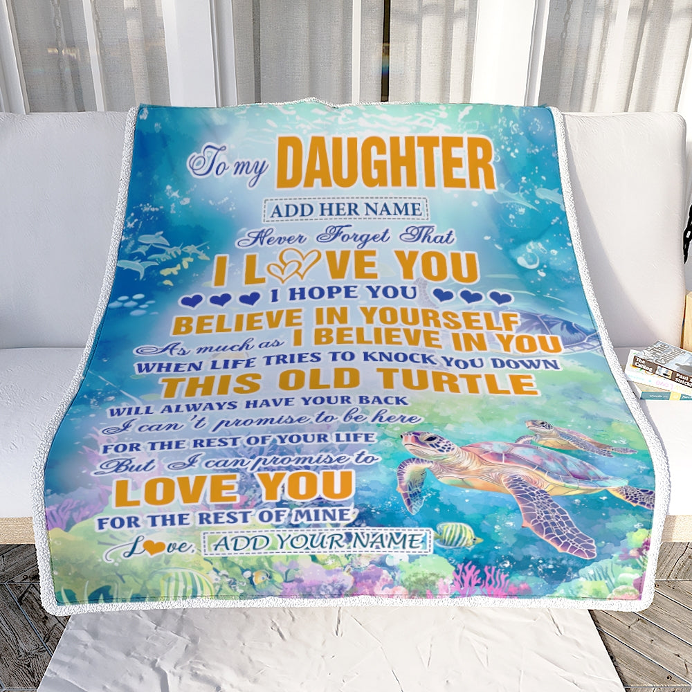 Personalized To My Daughter Gifts Blanket From Mom Dad Mother This Old Turtle Love You Daughter Birthday Gifts Graduation Christmas Customized Fleece Blanket | teecentury