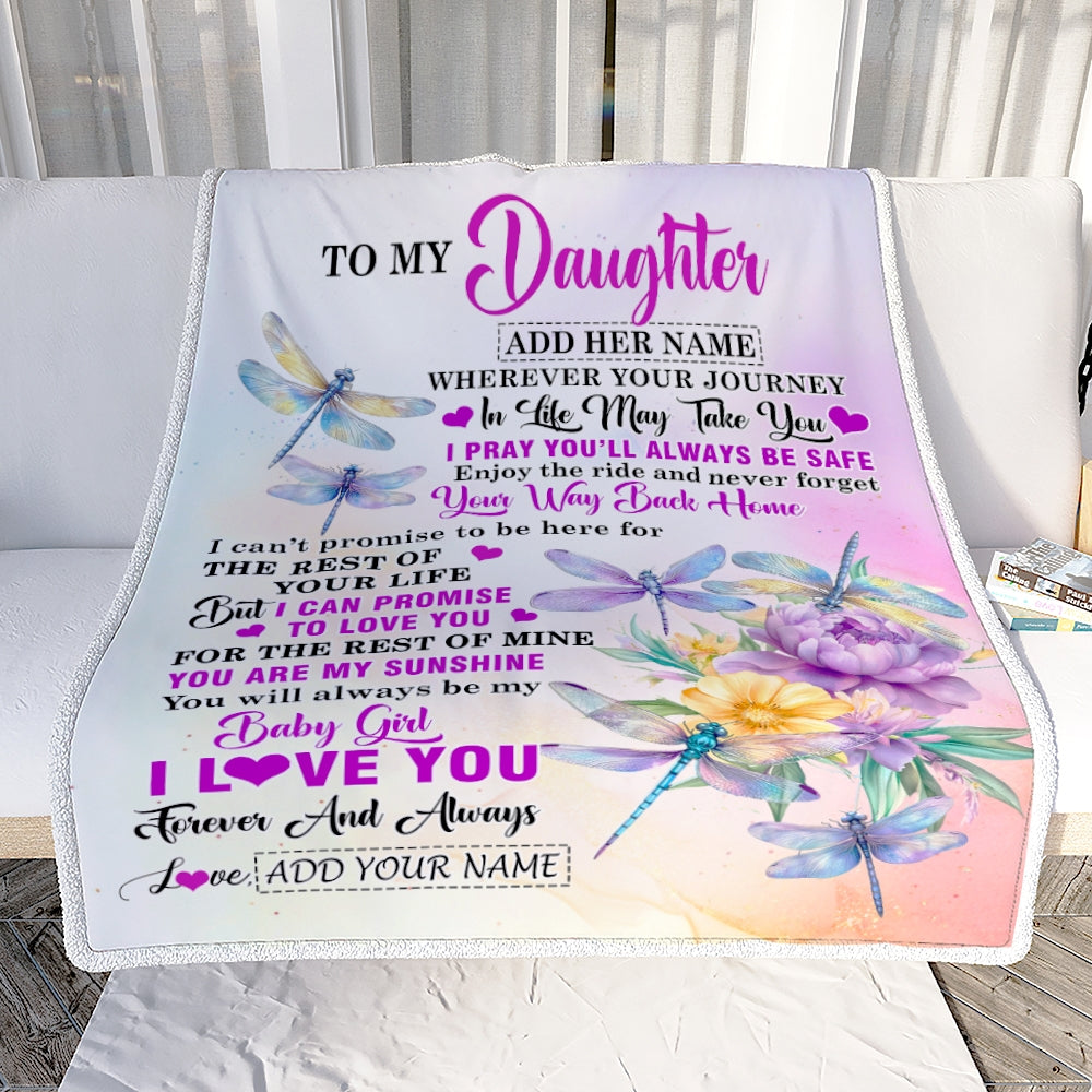 Personalized To My Daughter Gifts Blanket From Mom Dad Mother Wherever Your Journey In Life Dragonfly Daughter Birthday Gifts Warm Customized Fleece Blanket | teecentury