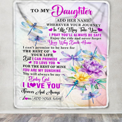 Personalized To My Daughter Gifts Blanket From Mom Dad Mother Wherever Your Journey In Life Dragonfly Daughter Birthday Gifts Warm Customized Fleece Blanket | teecentury