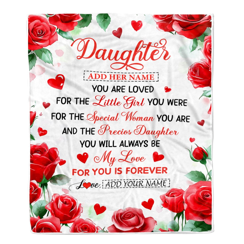 Personalized To My Daughter Gifts Blanket From Mom Dad Rose Flower Present For Adult Birthday Gifts For Daughter Christmas Graduation Custom Fleece Blanket | teecentury