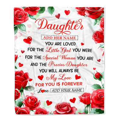 Personalized To My Daughter Gifts Blanket From Mom Dad Rose Flower Present For Adult Birthday Gifts For Daughter Christmas Graduation Custom Fleece Blanket | teecentury