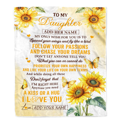 Personalized To My Daughter Gifts Blanket From Mom Dad Sunflower My Only Wish For You Daughter Birthday Gifts Graduation Christmas Customized Fleece Blanket | teecentury