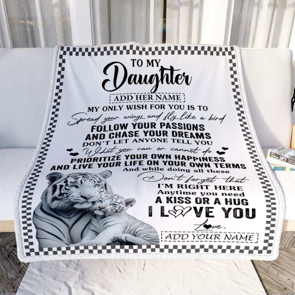 Personalized To My Daughter Gifts Blanket From Mom Dad White Tiger My Only Wish For You Daughter Birthday Gifts Graduation Christmas Fleece Throw Blanket | teecentury