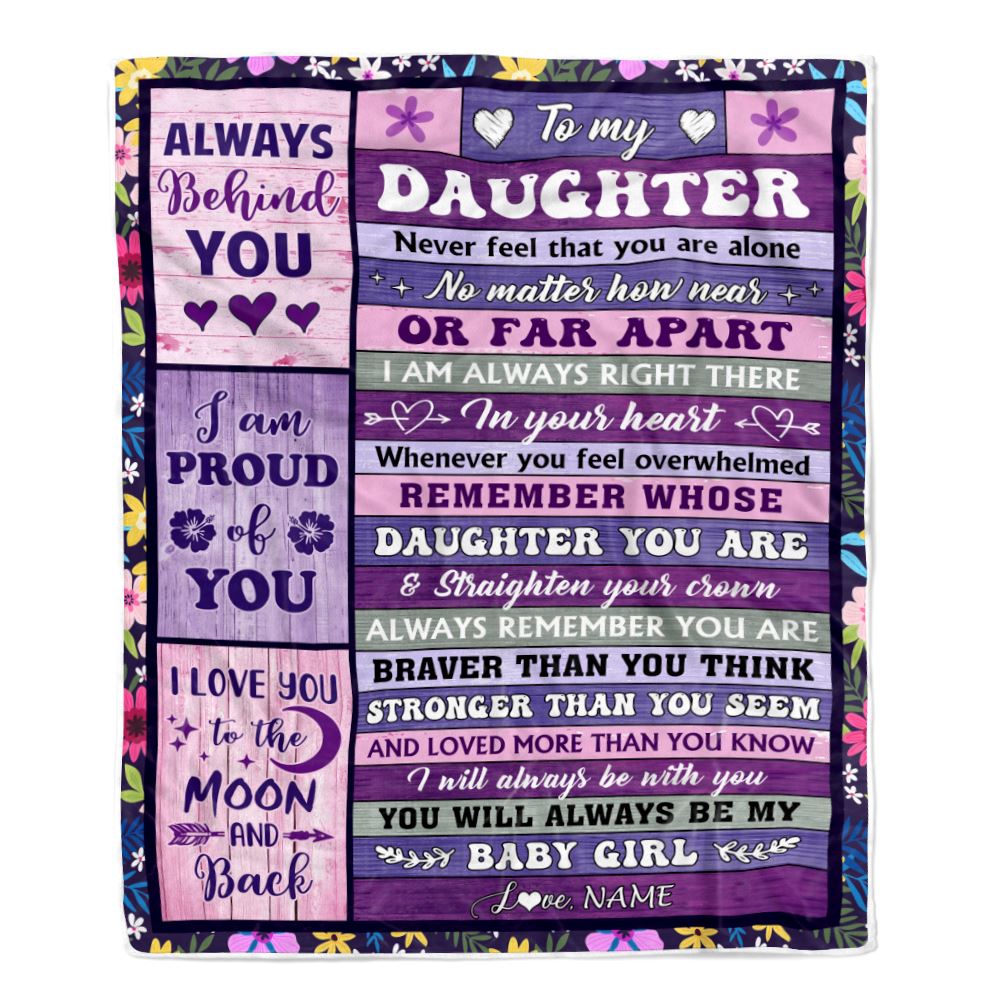 Personalized To My Daughter Gifts Blanket From Mom Dad Wood Never Feel Alone Daughter Gifts Birthday Graduation Christmas Customized Fleece Throw Blanket | teecentury