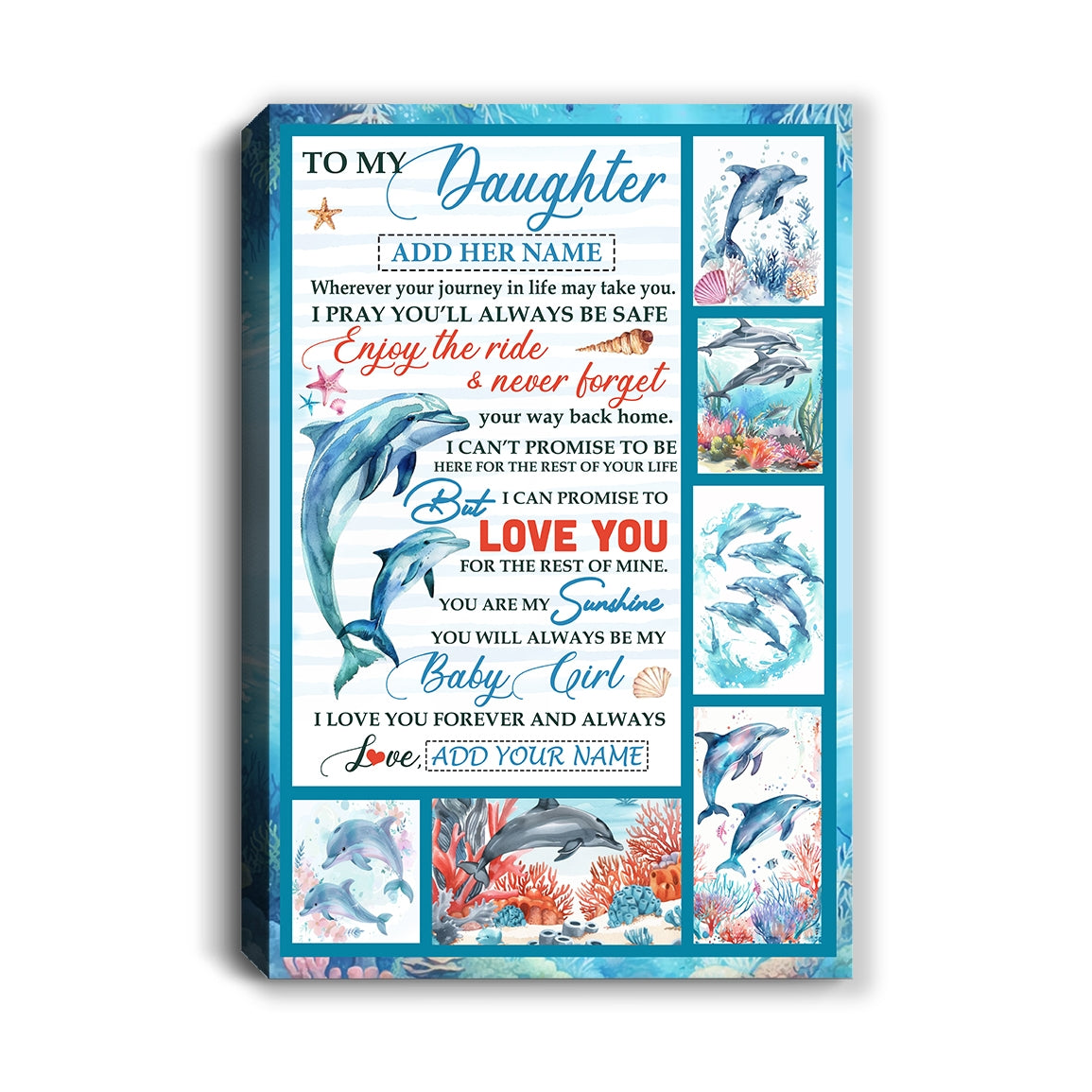 Personalized To My Daughter Gifts Canvas Dolphin From Mom Dad My Sunshine Baby Girl Daughter Birthday Gift Graduation Christmas Custom Wall Art Framed Canvas | teecentury