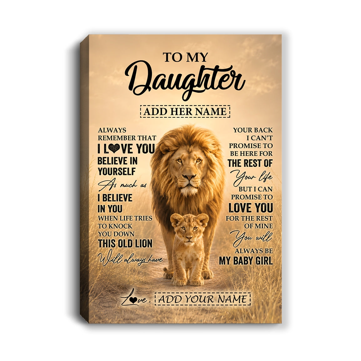 Personalized To My Daughter Gifts Canvas From Dad Father Always Remember Lion Gifts For Daughter Birthday Graduation Christmas Custom Wall Art Framed Canvas | teecentury